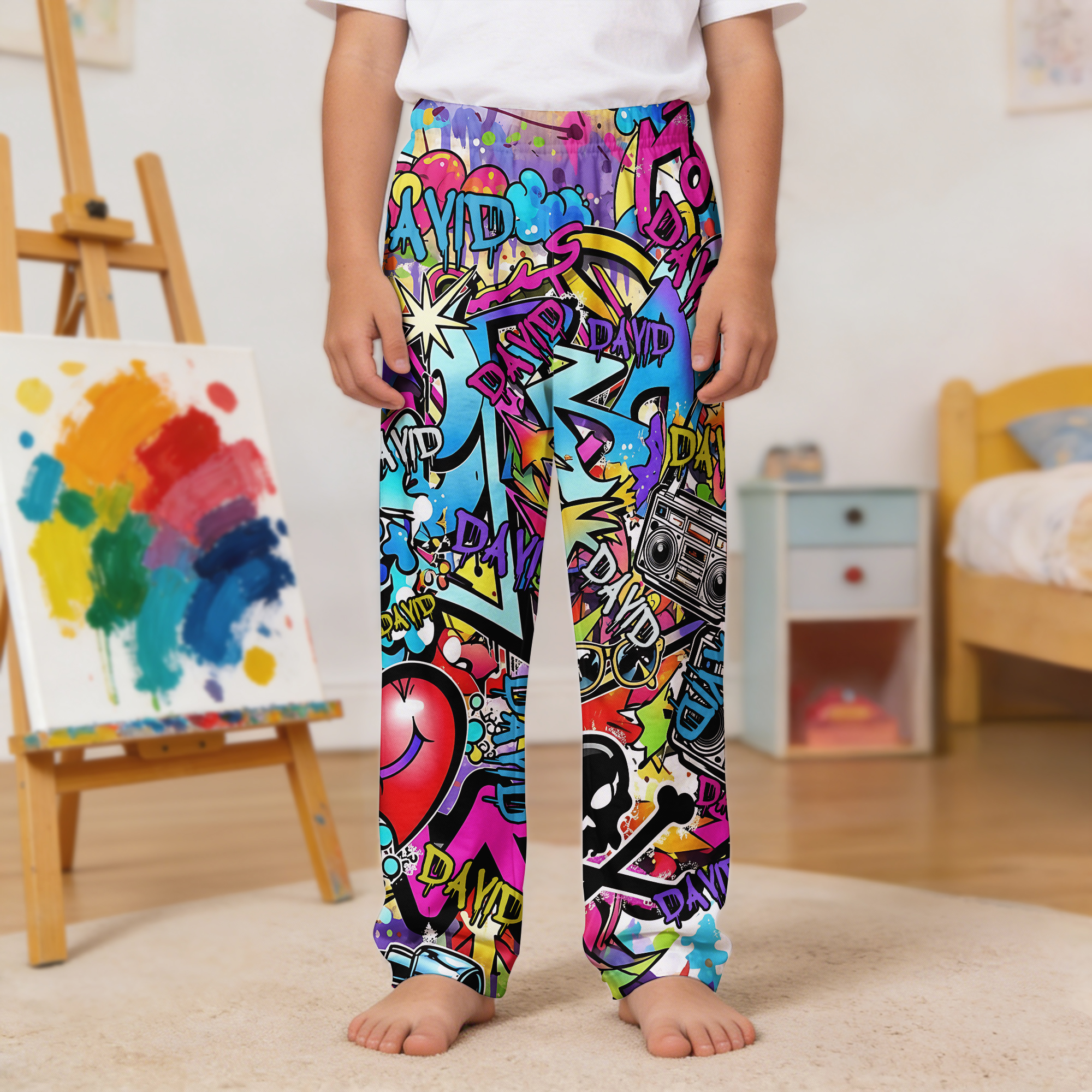 Pantalon de pyjama personnalisé avec nom coloré et cordon de serrage pour enfants Cadeau d'anniversaire pour la famille et les amis