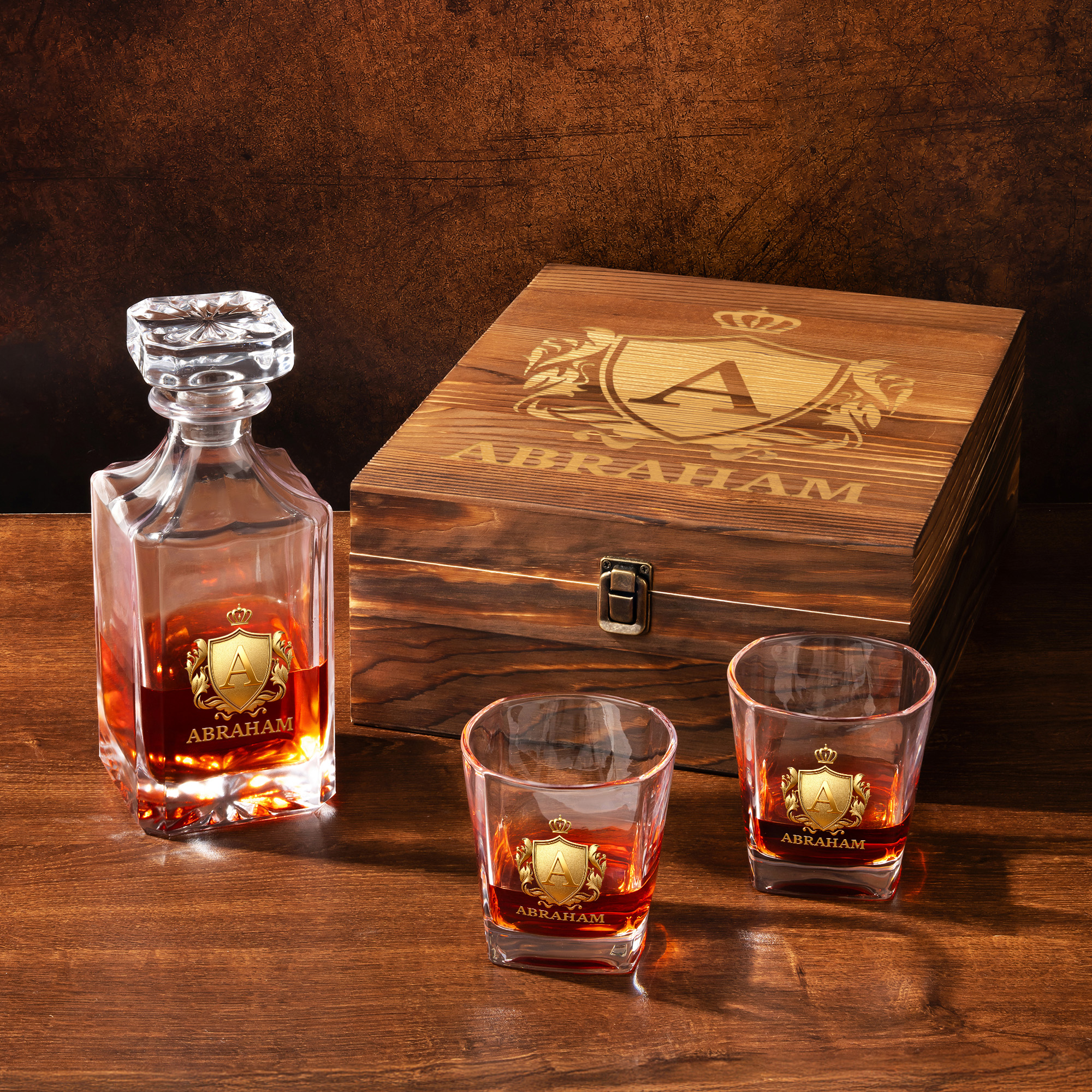 Coffret en bois de verres à décanter pour whisky avec nom Cadeau de fête des pères pour homme barman papa