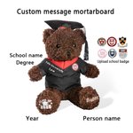 Personalized Cute Bachelor Cap Plush Teddy Bear Stuffed Toy with Name and School Badge Class of 2026 Graduation Gift for Kids Graduates