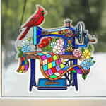 Personalized Cardinal Sewing Machine Imitation Stained Glass Acrylic Ornament with Name Home Decor Daily Use Birthday Gift for Mom  Family Friend