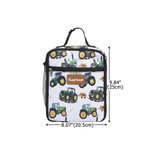 Personalised Green Tractor Pattern Insulated Kids Lunch Bag with Name Back to School Birthday Gift for Boys Girls