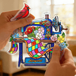 Personalized Cardinal Sewing Machine Imitation Stained Glass Acrylic Ornament with Name Home Decor Daily Use Birthday Gift for Mom  Family Friend