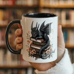 Personalised Floral Book Dragon Name 11 oz 15 oz Ceramic Mug with Coloured Interior and Handle Birthday Gift for Bookworms Book Lovers