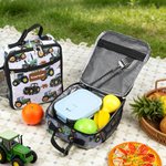 Personalised Green Tractor Pattern Insulated Kids Lunch Bag with Name Back to School Birthday Gift for Boys Girls