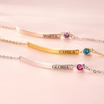 Pulsera personalizada con nombre y piedra de nacimiento joyería minimalista regalo de San Valentín cumpleaños y aniversario para mujeres
