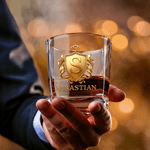 Personalized Golden Shield Initial Whiskey Decanter with Name Birthday Father's Day Gift for Bartender Dad Man