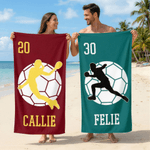 Personalized Handball Player Silhouette Quick Dry Oversized Beach Towel with Name and Number Summer Vacation Swimming Pool Gift for Players