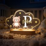 Personlig akryl LED moln nattlampa med söt djurdesign och namn perfekt som dekoration till barnrummet eller julklapp till barn