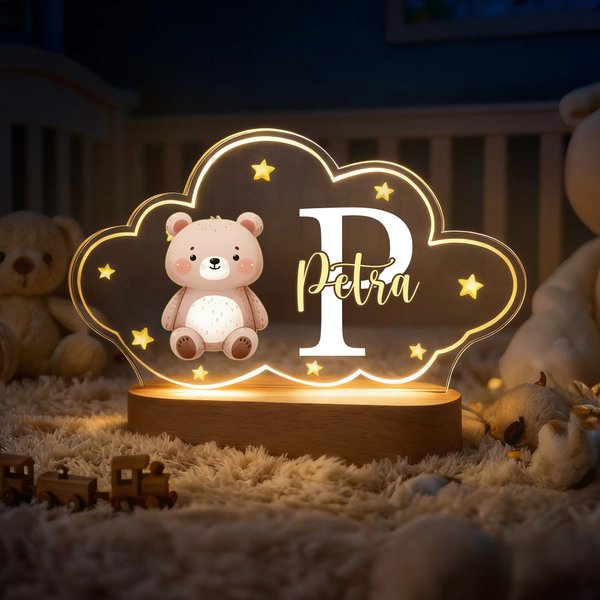 Personlig akryl LED moln nattlampa med söt djurdesign och namn perfekt som dekoration till barnrummet eller julklapp till barn