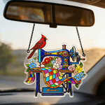 Personalized Cardinal Sewing Machine Imitation Stained Glass Acrylic Ornament with Name Home Decor Daily Use Birthday Gift for Mom  Family Friend