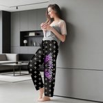 Gepersonaliseerde Punk Metal Rock stijl lange pyjamabroek met koord en naam Dagelijks dragen Verjaardagscadeau voor vrouwen mannen