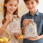 Personalized Wreath Bow Cute Rabbit Initial Drawstring Candy Gift Bag with Name Easter Holiday Party Favors Gift for Boys Girls