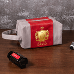 Personalized Golden Shield Portable PU Leather Toiletry Bag with Initial and Name Travel Accessories Birthday Gift for Men