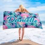 Personalized Painting Art Style Marine Life Quick Dry Oversized Microfiber Beach Towel with Name Holiday Birthday Gift for Family Friends