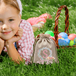 Personalized Wreath Bow Cute Rabbit Initial Drawstring Candy Gift Bag with Name Easter Holiday Party Favors Gift for Boys Girls