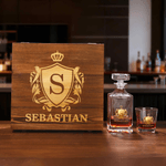 Personalized Golden Shield Initial Whiskey Decanter with Name Birthday Father's Day Gift for Bartender Dad Man