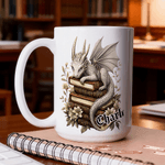 Personalised Floral Book Dragon Name 11 oz 15 oz Ceramic Mug with Coloured Interior and Handle Birthday Gift for Bookworms Book Lovers
