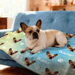 Personalized Paw Flower Face Photo Soft Ombre Pet Blanket with Name Home Decor Pet Party Birthday Gift for Pet Owners