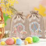 Personalized Wreath Bow Cute Rabbit Initial Drawstring Candy Gift Bag with Name Easter Holiday Party Favors Gift for Boys Girls