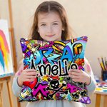 Personalized Dynamic Street Graffiti Art Soft Throw Pillow Cover with Name Party Birthday Gift for Kids Graffiti Lovers