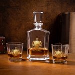 Personalized Golden Crown Shield Initial Hexagonal Decanter with Name Birthday Anniversary Gift for Men Whiskey Lovers