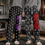 Gepersonaliseerde Punk Metal Rock stijl lange pyjamabroek met koord en naam Dagelijks dragen Verjaardagscadeau voor vrouwen mannen