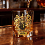 Personalized Golden Lion Eagle White Horse 10 oz Rock Whiskey Glass with Name and Initial Birthday Father's Day Gift for Man Whiskey Enthusiast