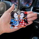 Personalised Crystal Effect Kissing Penguin Couple Keychain with Names Valentine's Day Anniversary Gift for Couple