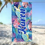 Personalized Painting Art Style Marine Life Quick Dry Oversized Microfiber Beach Towel with Name Holiday Birthday Gift for Family Friends