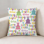 Personalized Happy Easter Rabbit Soft Throw Pillow Cover with Name Home Decoration Easter Gift for Kid Family