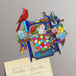 Personalized Stained Glass Art Style Cardinal Sewing Machine Acrylic Fridge Magnet with Name Home Decor Memorial Gift for Women