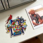 Personalized Stained Glass Art Style Cardinal Sewing Machine Acrylic Fridge Magnet with Name Home Decor Memorial Gift for Women
