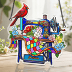 Personalized Cardinal Sewing Machine Imitation Stained Glass Acrylic Ornament with Name Home Decor Daily Use Birthday Gift for Mom  Family Friend