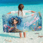 Personalized Cartoon Mermaid Quick Dry Beach Towel with Name Travel Essentials Beach Party Birthday Gift for Girls Ocean Theme Enthusiasts