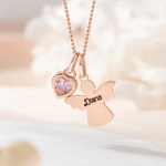 Personalized Guardian Angel Birthstone Necklace with Name Dainty Jewelry Mother's Day Birthday Gift for Women Family Friends