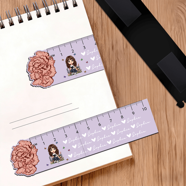 Personalized Cartoon Reading Character Ruler Design Magnetic Bookmark Clip with Birth Flower and Name Birthday Gift for Kids Bookworms