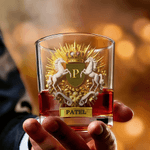 Personalized Golden Lion Eagle White Horse 10 oz Rock Whiskey Glass with Name and Initial Birthday Father's Day Gift for Man Whiskey Enthusiast