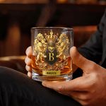 Personalized Golden Lion Eagle White Horse 10 oz Rock Whiskey Glass with Name and Initial Birthday Father's Day Gift for Man Whiskey Enthusiast