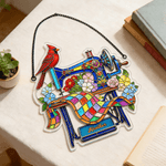 Personalized Cardinal Sewing Machine Imitation Stained Glass Acrylic Ornament with Name Home Decor Daily Use Birthday Gift for Mom  Family Friend