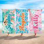 Personalized Painting Art Style Marine Life Quick Dry Oversized Microfiber Beach Towel with Name Holiday Birthday Gift for Family Friends