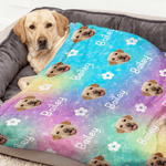 Personalized Paw Flower Face Photo Soft Ombre Pet Blanket with Name Home Decor Pet Party Birthday Gift for Pet Owners