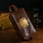 Gepersonaliseerd Heraldisch Monogram Kuif PU Leren Toilettas met Initialen en Naam Reis Accessoires Verjaardagscadeau voor Mannen