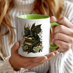 Personalised Floral Book Dragon Name 11 oz 15 oz Ceramic Mug with Coloured Interior and Handle Birthday Gift for Bookworms Book Lovers