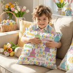 Personalized Happy Easter Rabbit Soft Throw Pillow Cover with Name Home Decoration Easter Gift for Kid Family