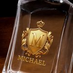 Personalized Golden Crown Shield Initial Hexagonal Decanter with Name Birthday Anniversary Gift for Men Whiskey Lovers