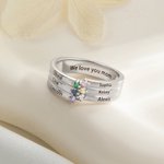 Personalized 1-8 Birthstones Ring with Engraved Name Dainty Women Jewelry Birthday Mother's Day Gift for Grandma Mom