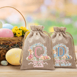 Personalized Wreath Bow Cute Rabbit Initial Drawstring Candy Gift Bag with Name Easter Holiday Party Favors Gift for Boys Girls