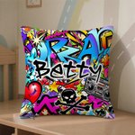Personalized Dynamic Street Graffiti Art Soft Throw Pillow Cover with Name Party Birthday Gift for Kids Graffiti Lovers