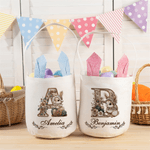 Personalized Vintage Flower Rabbit  Eggs Bunny Ears Easter Basket with Name Easter Day Eggs Hunting Party Gift for Kids