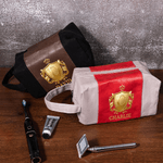 Personalized Golden Shield Portable PU Leather Toiletry Bag with Initial and Name Travel Accessories Birthday Gift for Men